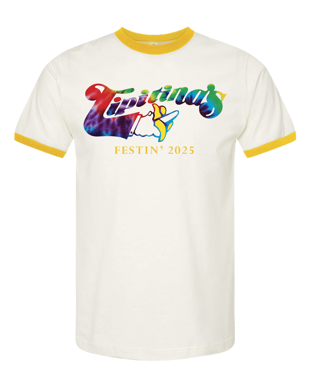 Unisex Festin' 2025 Ringer Tee - Vintage White & Yellow