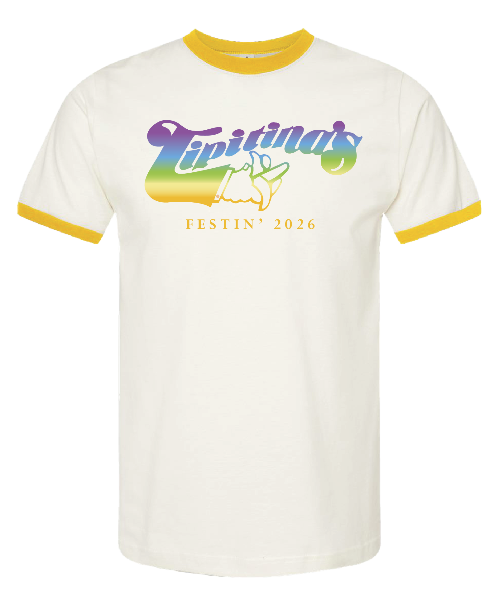 Unisex Festin' 2026 Ringer Tee - Vintage White & Yellow – Tipitinas