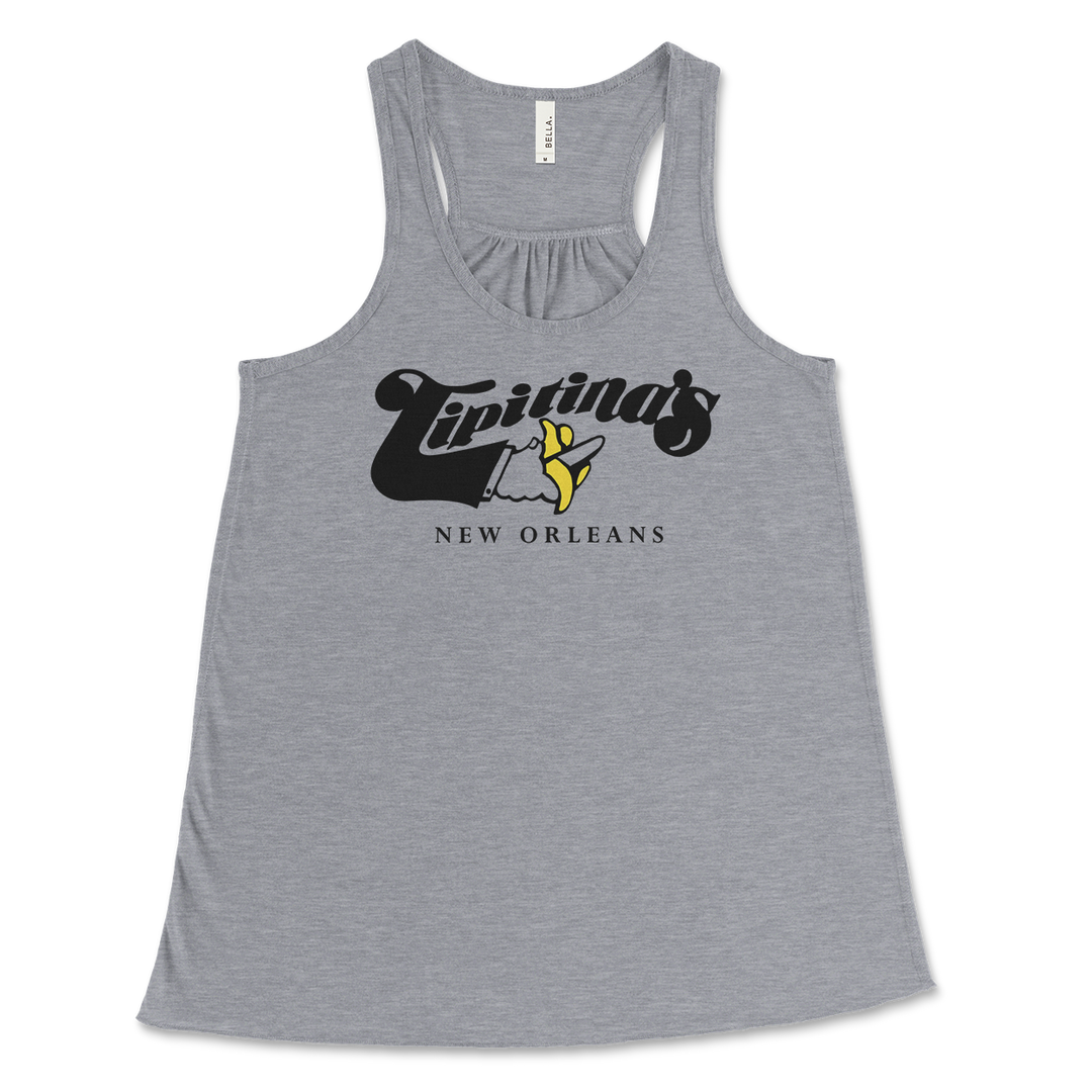 Women's Flowy Racerback Tank Top - Grey with Black Logo